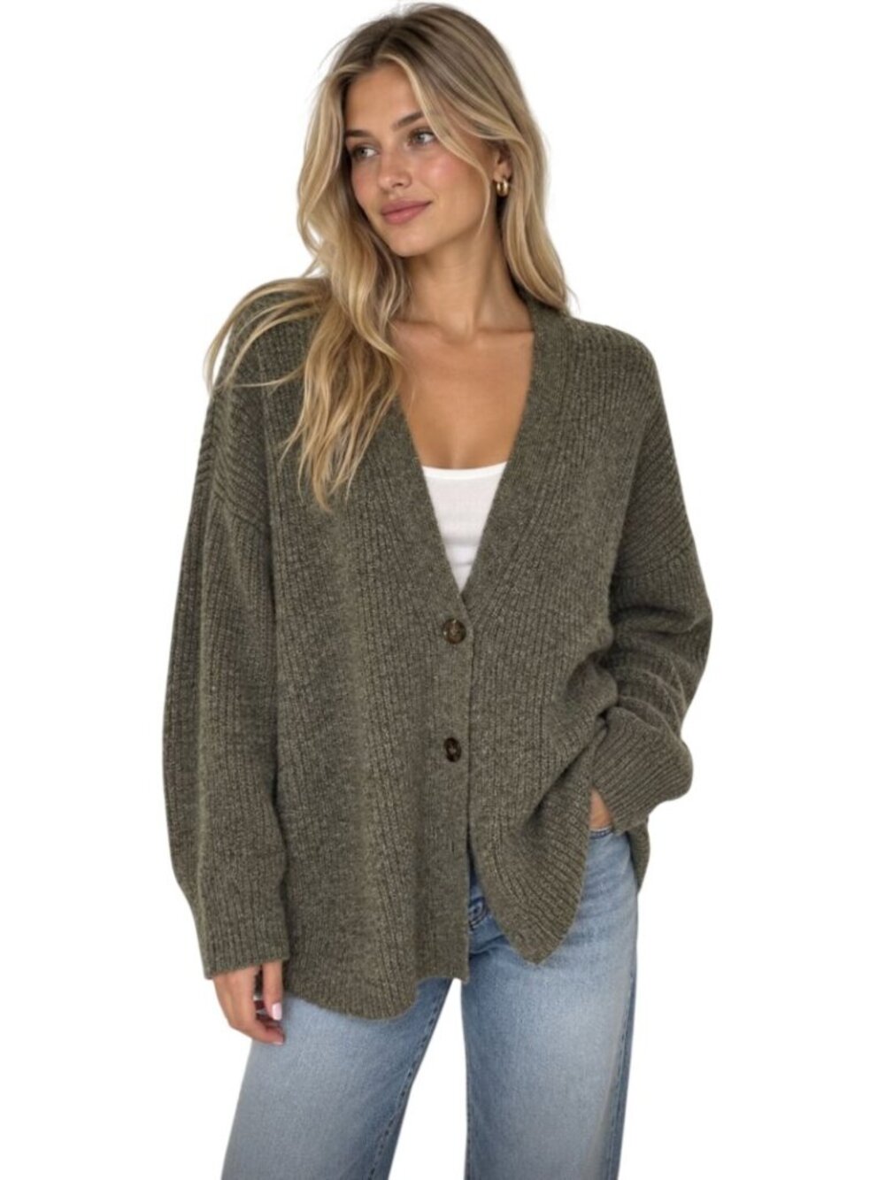 Jenni Kayne Cashmere Cocoon Cardigan Olive Green - Size XXS